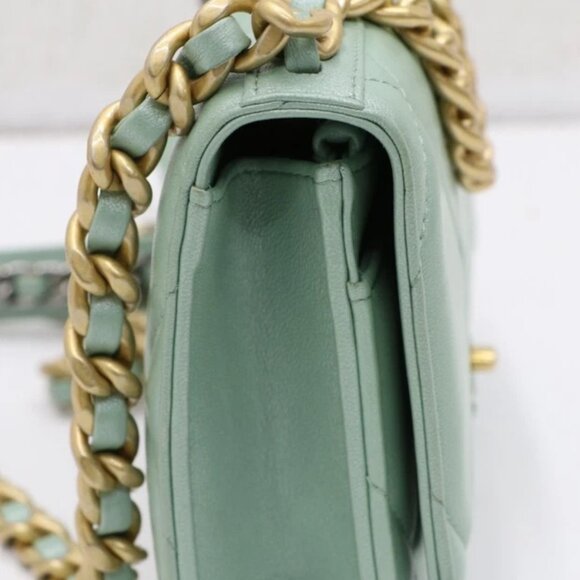 Chanel Lambskin Quilted Chanel 19 Wallet On Chain - Light Green E3H9X7NA - Picture 7 of 14